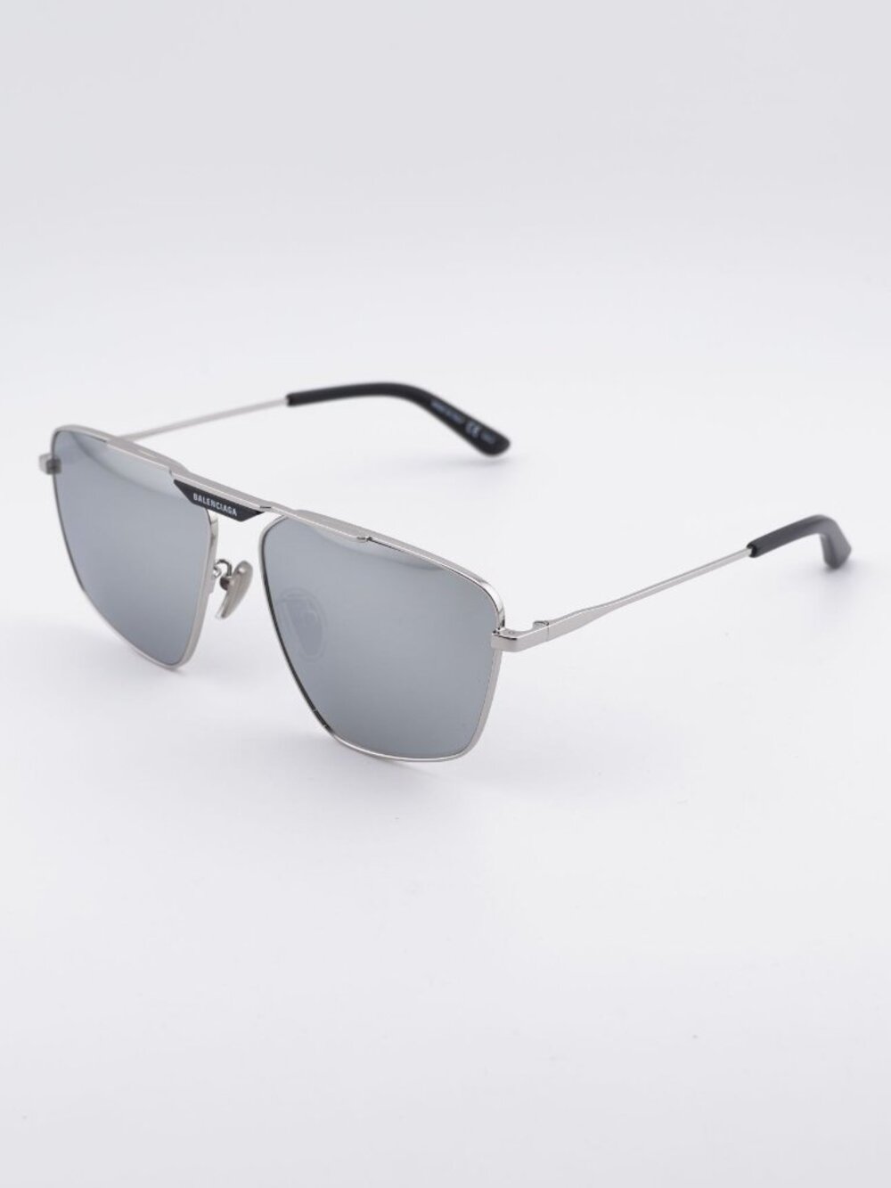 Balenciaga BB0246SA 002 Sunglasses Silver Aviator Frame, Silver Mirror Double